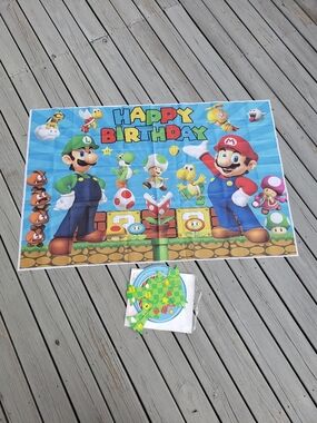 Super Mario Brothers Birthday Backdrop & 3 Tier Cupcake Stand